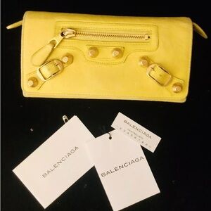 AUTHENTIC BALENCIAGA BRIGHT YELLOW GOLD MOTOCROSS CITY GIANT CLUTCH WALLET
